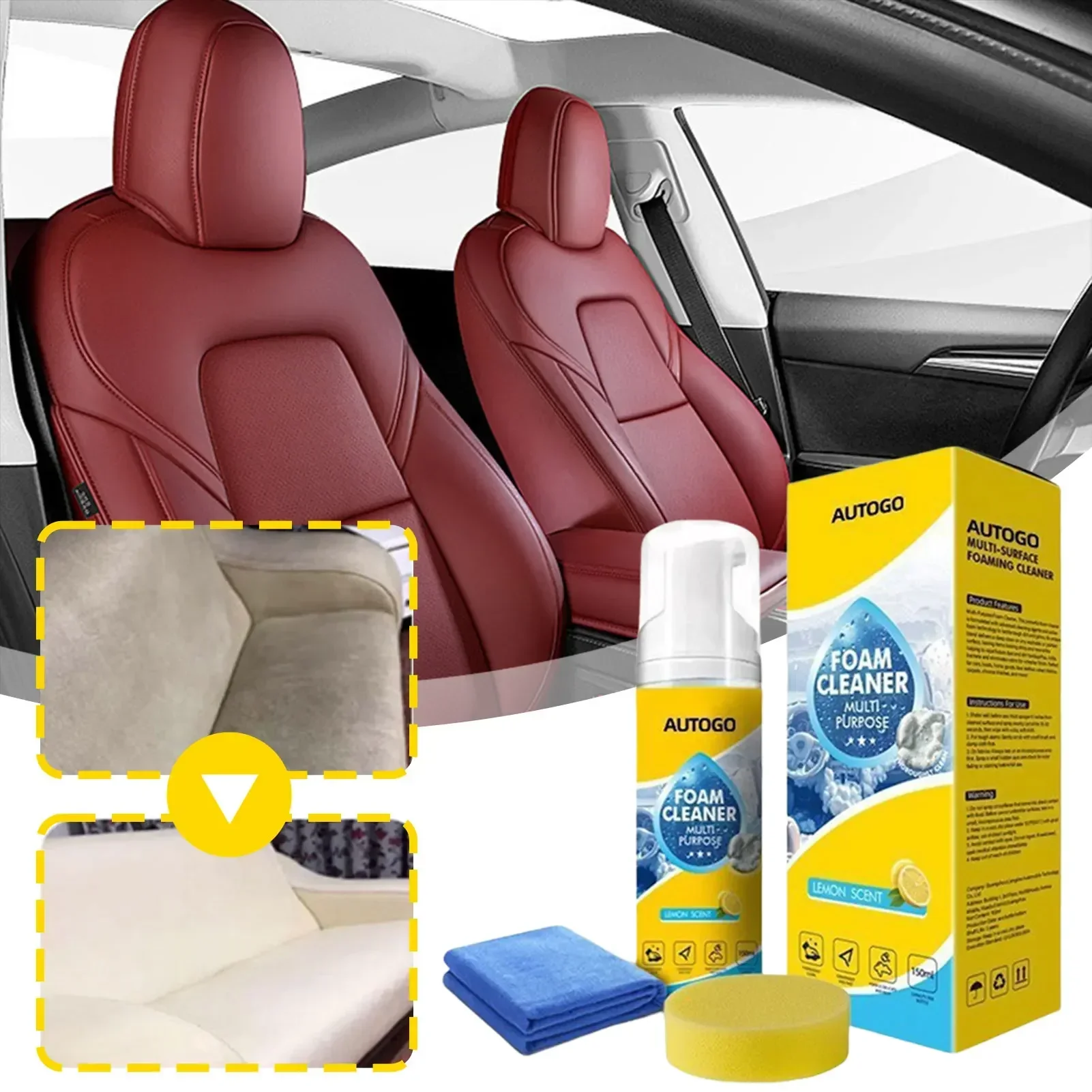 Leather Cleaner Interior - 150ml Multifunctionele Schuimreiniger voor Auto-interieur, Schuimreiniger